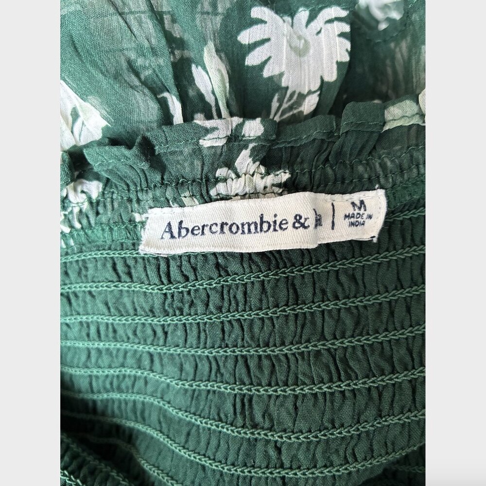Abercrombie & Fitch Green Floral Ruffle Tie Strap Midi Dress - Size M - Picture 5 of 13